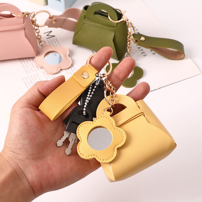 Wholesale Chic PU Wallet Keychain Bag Charm with Mirror Pink Gift for Women