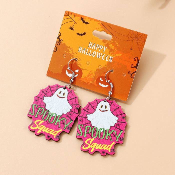 Wholesale  Earrings Ghost Bat Pumpkin Skull  Holiday Party Wooden Earrings