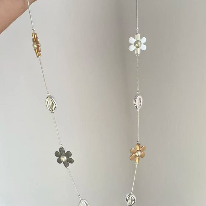 Wholesale Fashion Alloy Flower Long Chain Necklace Trendy Jewelry Accessory Gift