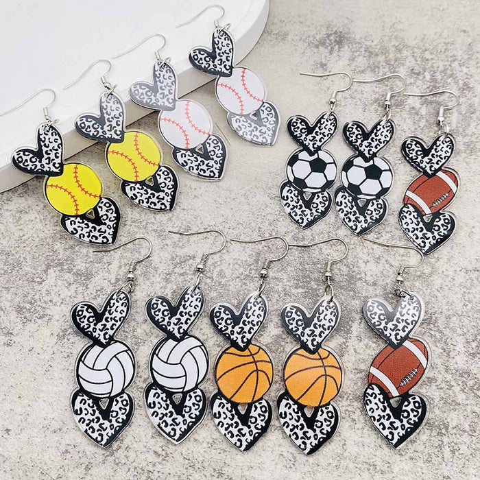 Wholesale New acrylic earrings with heart-shaped printed earrings and sports earrings