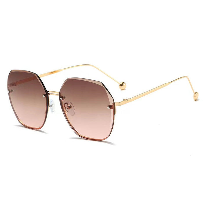 Wholesale Trendy Frameless Irregular Pc Sunglasses Pink Lens Gold Frame  UV400 Fashion Accessory