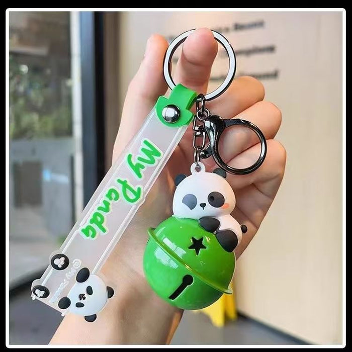 Wholesale Creative Cute Fortune Swivel Panda Keychain Cartoon Couple Car Schoolbag Keychain Gift Silicone