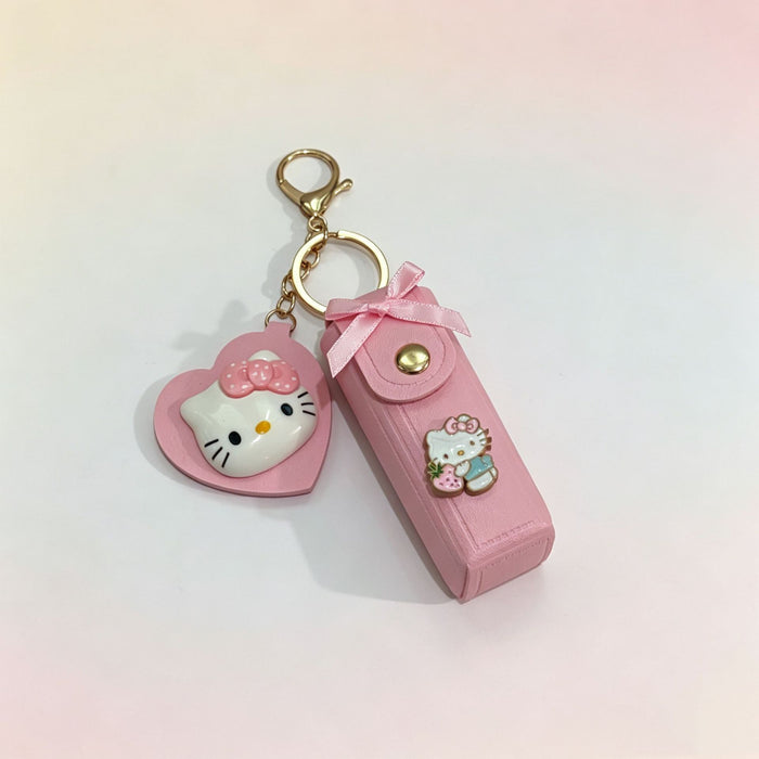 Wholesale Cartoon Lipstick Holder Keychain Bag Charm Cosmetic Mirror Decorative Accessory