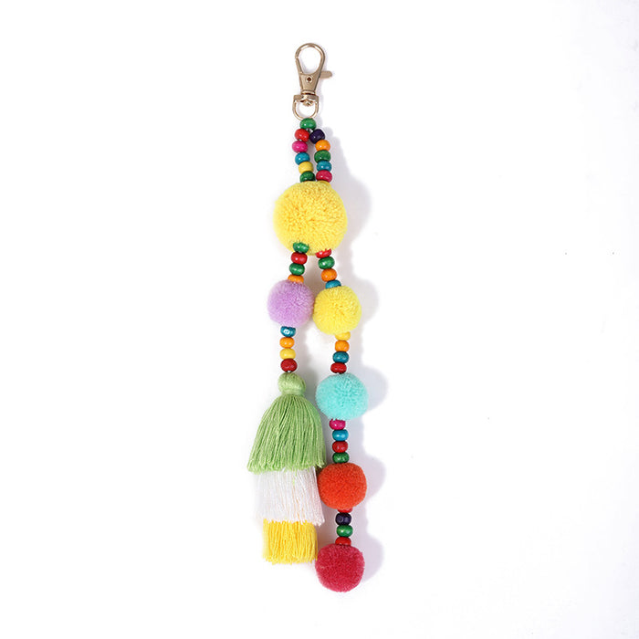 Wholesale Polyester Colorful Fur Ball Tassel Keychain JDC-KC-ZhenZhen002