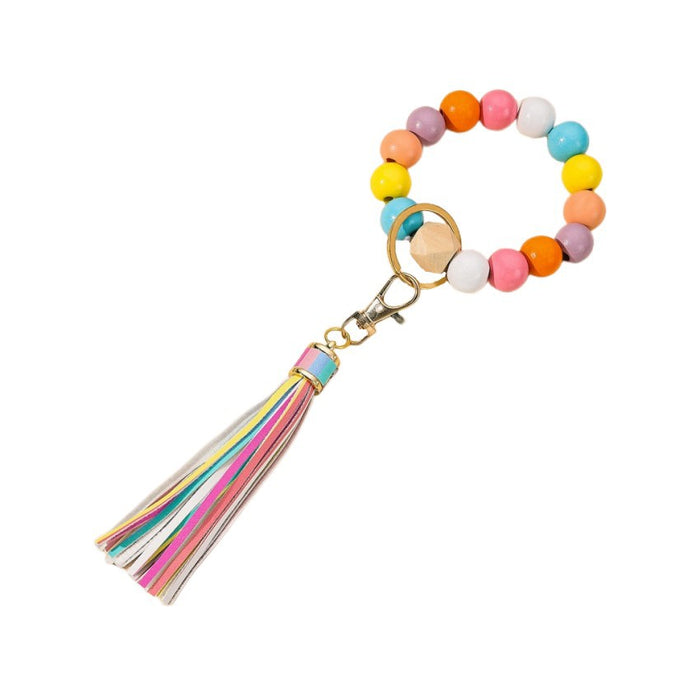 Wholesale Tassel Wooden Beads Imitation Silicone Beads Bracelet Keychain JDC-KC-RongRui022