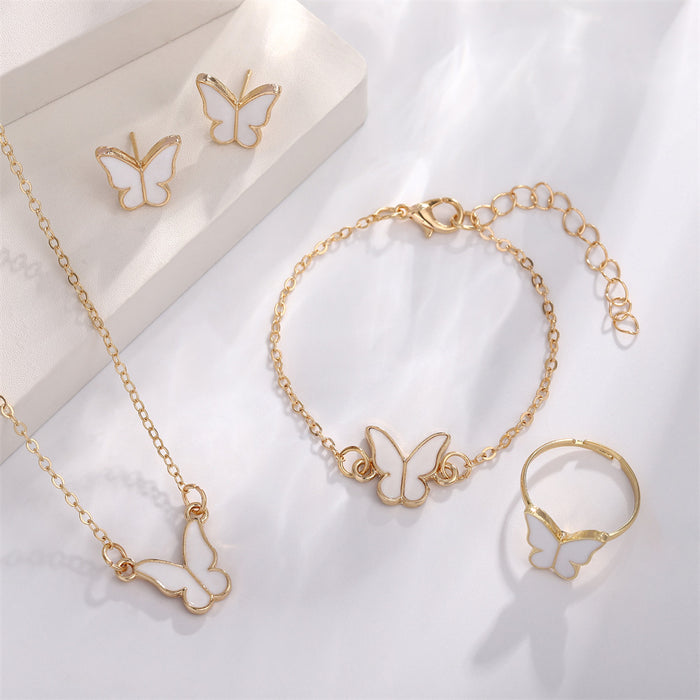Wholesale Four-piece Set Jewelry Women' s Butterfly Necklace Bracelet Earrings Ring