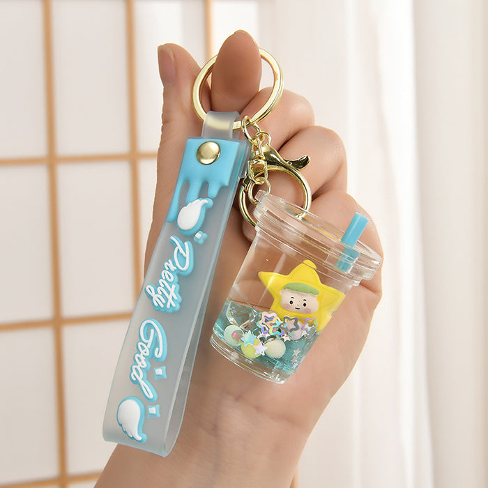 Wholesale Liquid Glitter Bottle Keychain Pendant with Floating Stars liquid keychain