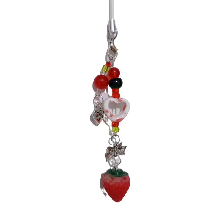 Wholesale Girly Beaded Strawberry Mobile Phone Chain School Bag Pendant Hanging Chain Bow