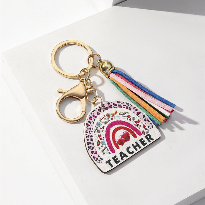 Wholesale Graduation Season Rainbow Wooden Tassel Keychain JDC-KC-RongRui076