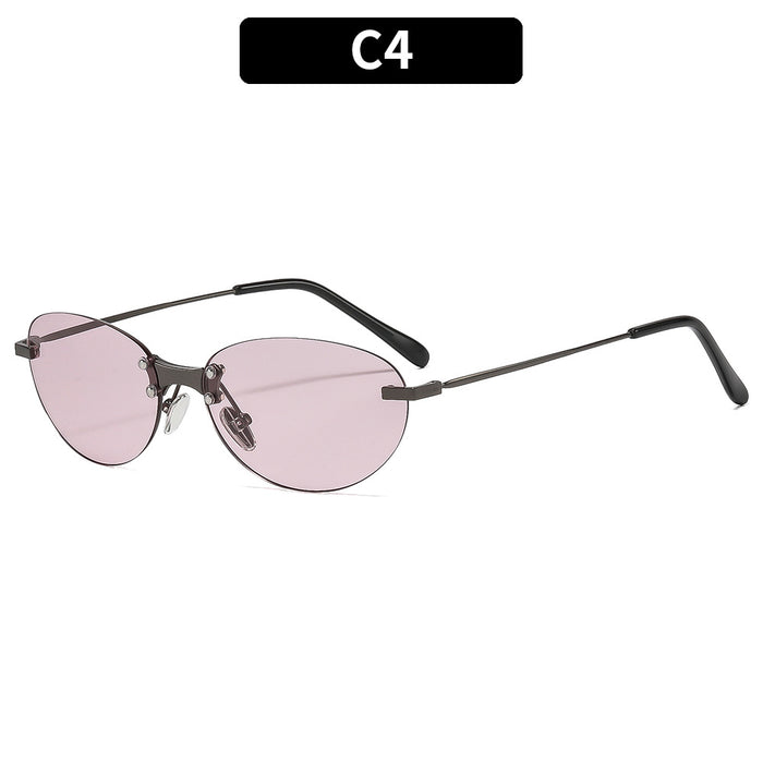 Wholesale Retro Oval Rimless Sunglasses UV400 Silver Frame Gray Lens Fashion Accessory