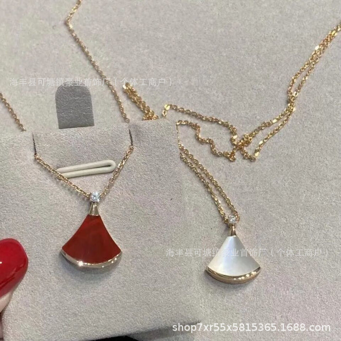 Wholesale  V gold high version small skirt necklace female white fritillary fan rose gold pendant clavicle chain