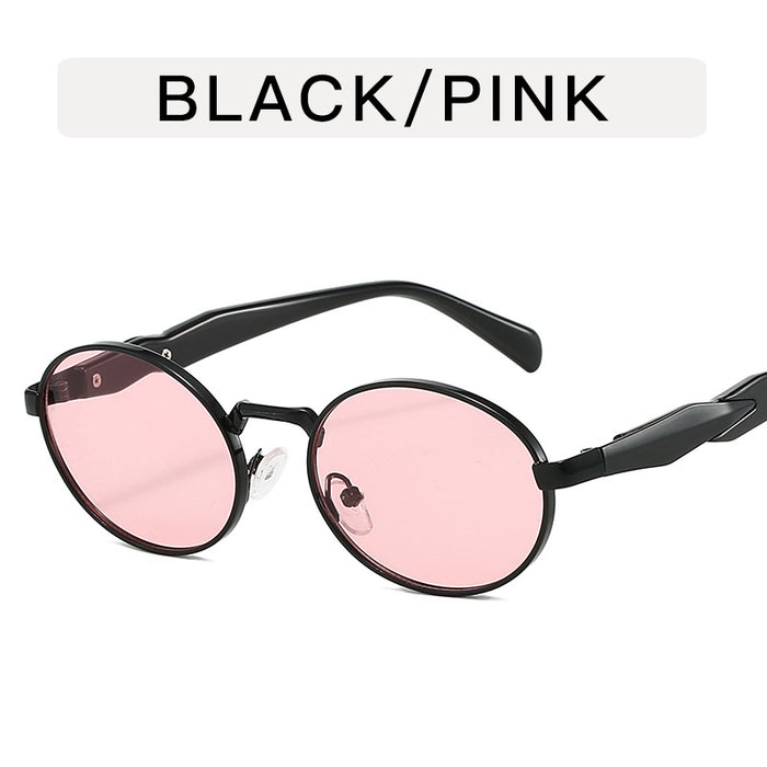 Wholesale Elliptical metal personalized sunglasses, fashionable large frame sunglasses, internet famous retro street photography sunglasses
