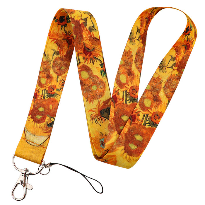 Wholesale Painting series double-sided printed polyester anti-loss neck strap phone lanyard and keychain