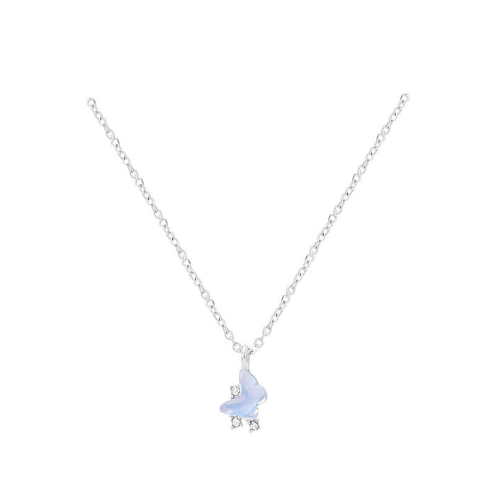 Wholesale Blue butterfly pendant necklace temperament zircon small star titanium steel necklace simple collarbone chain