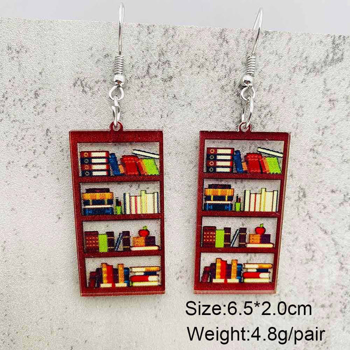 Wholesale Acrylic Teacher' s Day Earrings Rabbit Cat Love Cloud Bookshelf Earrings for Book Lovers