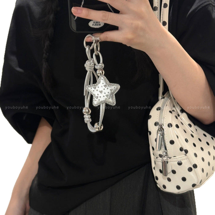 Wholesale Trendy Silver Star Pendant Phone Lanyard Handwoven Bag Charm