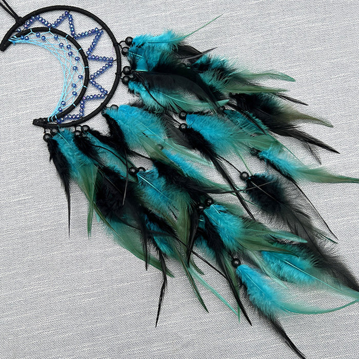 Wholesale Handwoven Iron Feather Dreamcatcher Luna Tribe Blue Purple Moon Design Boho Decorative MOQ≥2
