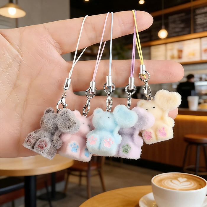 Wholesale Cartoon Flocked Heart-Bear Keychain