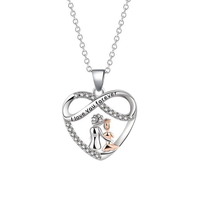 Wholesale I love you forever - Mother and daughter image diamond-encrusted necklace