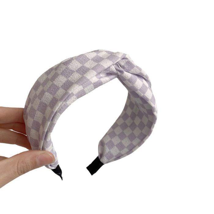 Wholesale Checkerboard Wide-brimmed Fabric Headband JDC-HD-Wupei001