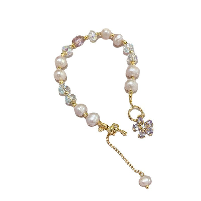Wholesale Pearl bracelet for girls, light luxury, high-end feeling, zircon flower crystal bracelet