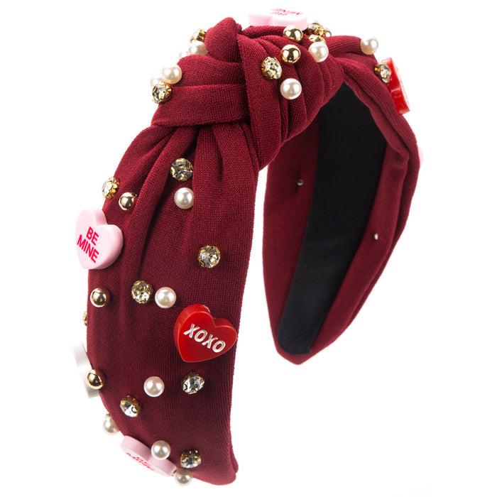 Wholesale Heart-shaped headband with rhinestones and pearls for Valentine' s Day