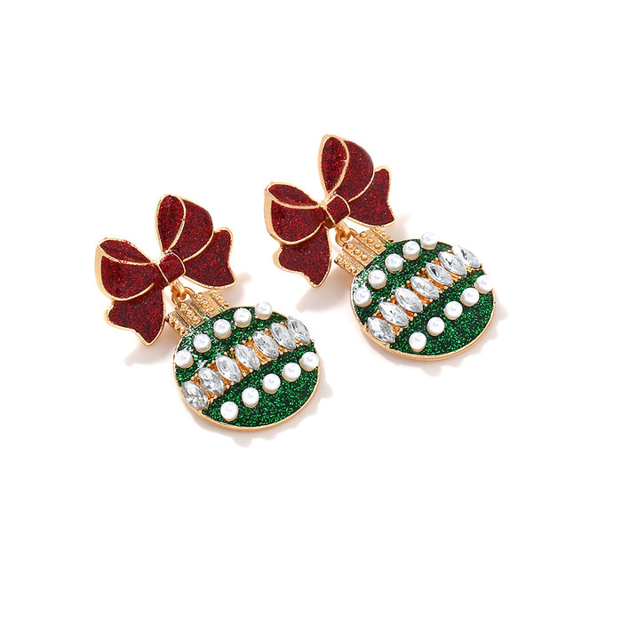 Wholesale Colorful oil drop bow with diamond studded colorful ball pendant earrings