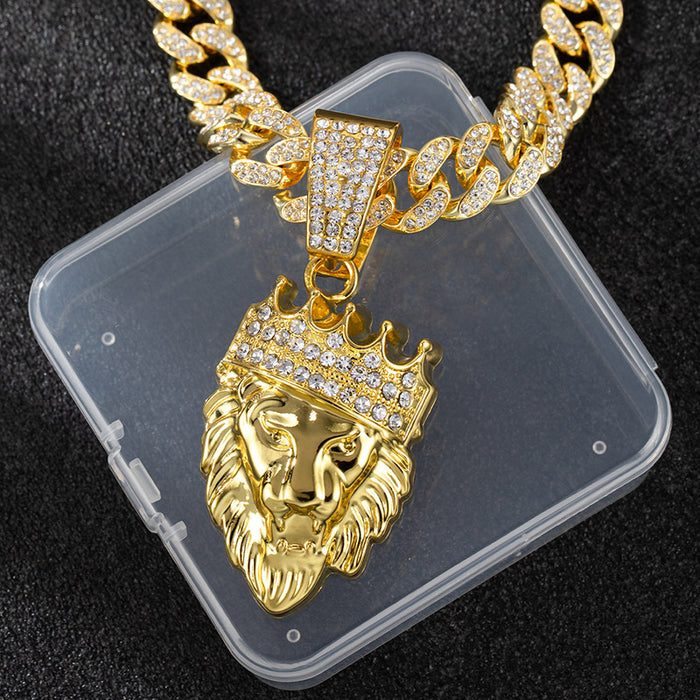 Wholesale long necklace Cuban chain Crown lion head pendant men's accessories