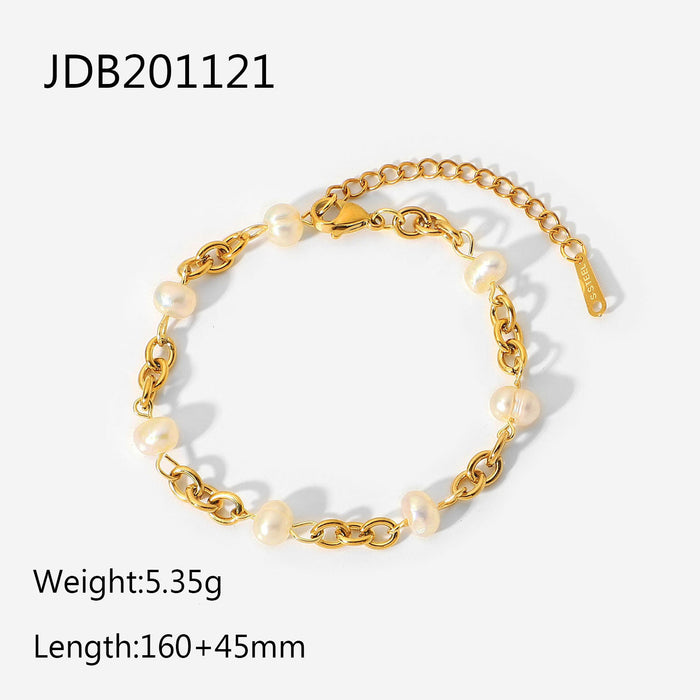 Wholesale Stainless Steel 18K Gold Plated 6 Natural Freshwater Pearl Chain Bracelet