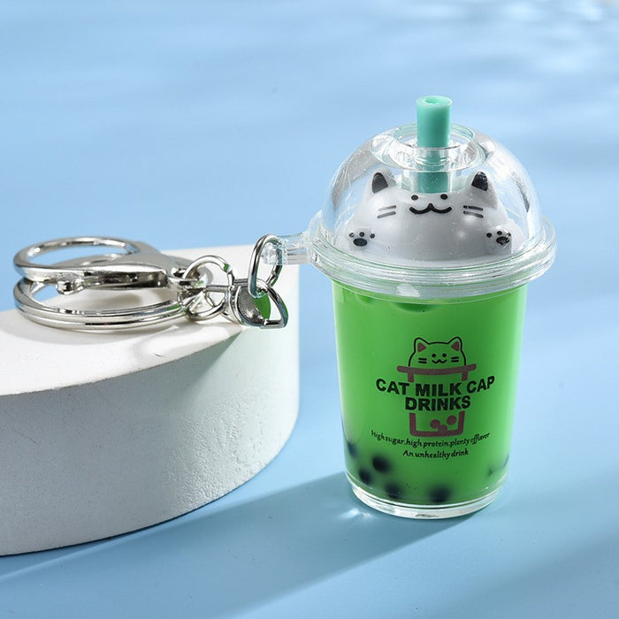 Wholesale Quicksand Cat Bubble Tea Keychain