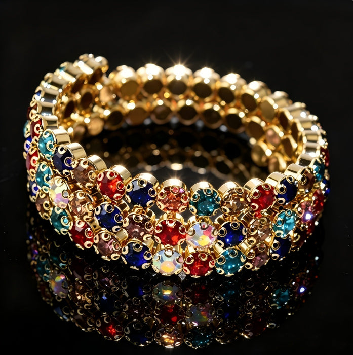 Wholesale Women S Rhinestone Wrap Bracelet Bohemian Style Double Row Silver Sparkling Geometric Cuff Jewelry Accessory