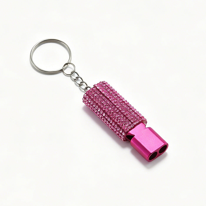 Wholesale Trendy Aluminum Alloy Whistle Keychain Double Tube Self Defense With Rhinestone Accent For Outdoor Survival Fashion Accessory