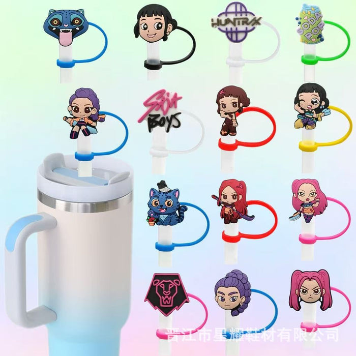Wholesale 10pcs Kpop Cute Cartoon Silicone Straw Cap Cup Accessories
