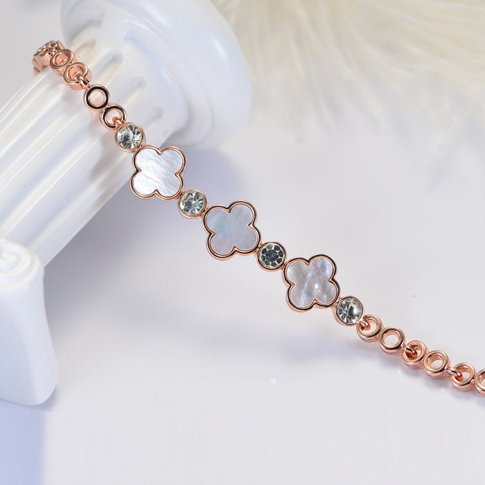 Wholesale Four-leaf clover bracelet,  shell rose gold