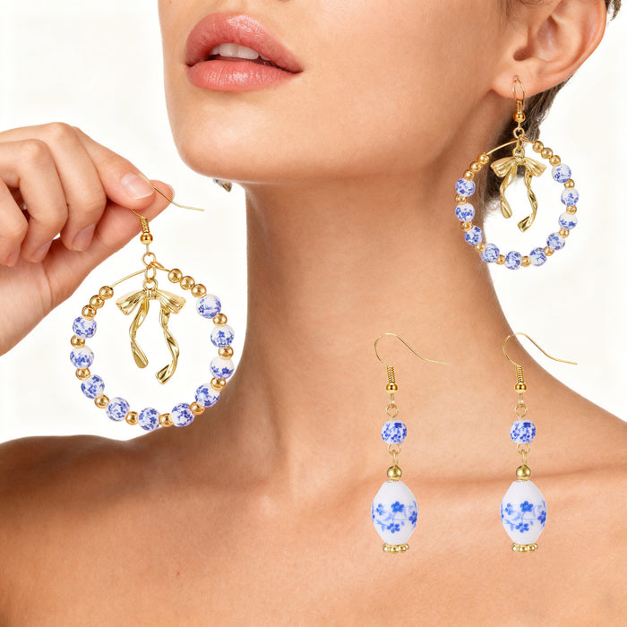 Wholesale Floral Bow Earrings Jewelry Ceramic Pendant Tassel Earrings