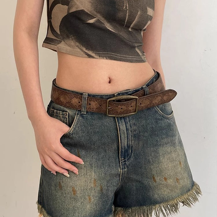Wholesale Stylish PU Leather Embossed Retro Y2K Women S Belt Boho Chic Waist Accessory