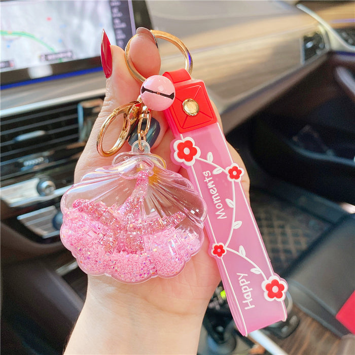 Wholesale Creative starfish floating bottle keychain acrylic oil quicksand car student backpack small gift ornaments