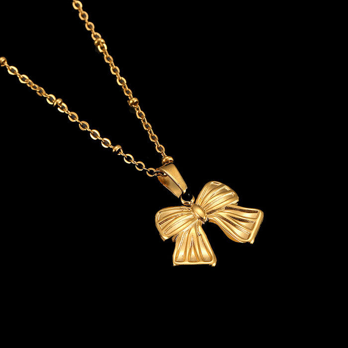 Wholesale Stainless Steel Gold Accessories Bow Necklace