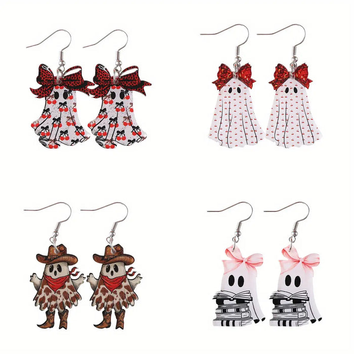 Wholesale  Gothic Ghost Earring Set Acrylic Retro Leopard Cherry Print Fashion Jewelry Accessory For Party Gift Boutique Resale