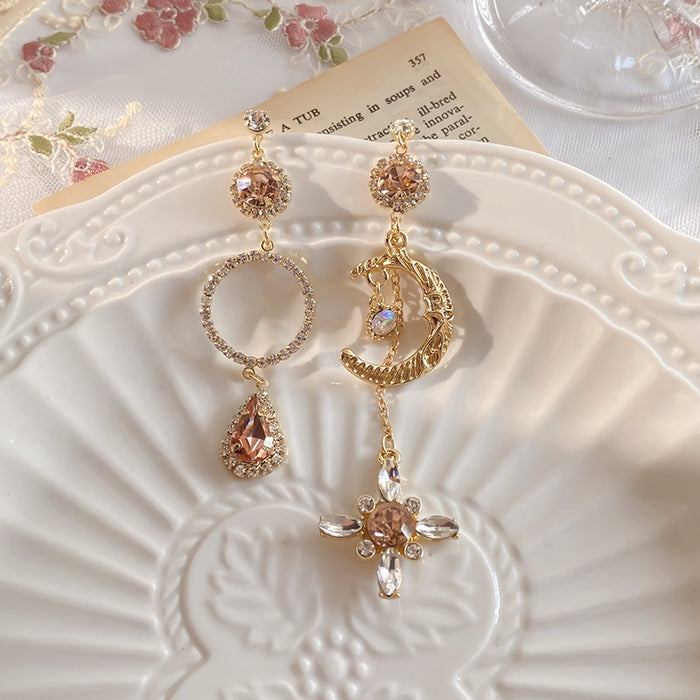 Wholesale Asymmetric rhinestone droplet earrings ear clip