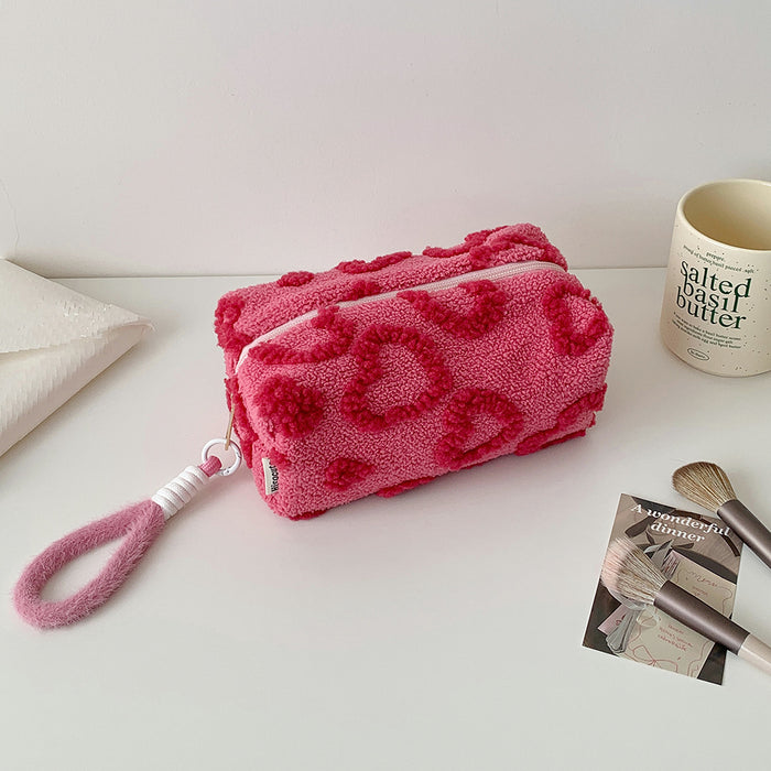 Wholesale Heart-Shaped Plush Handbag-Style Cosmetic Bag