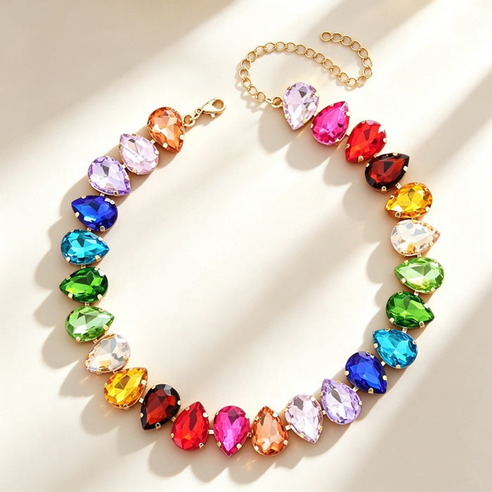 Wholesale Colorful Glass Water Drop Pendant Clavicle Necklace MOQ≥2