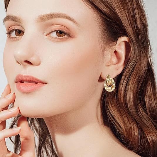 Wholesale New knot earrings made of stainless steel and gold with multiple layers of twisted knot lines, versatile and niche earrings