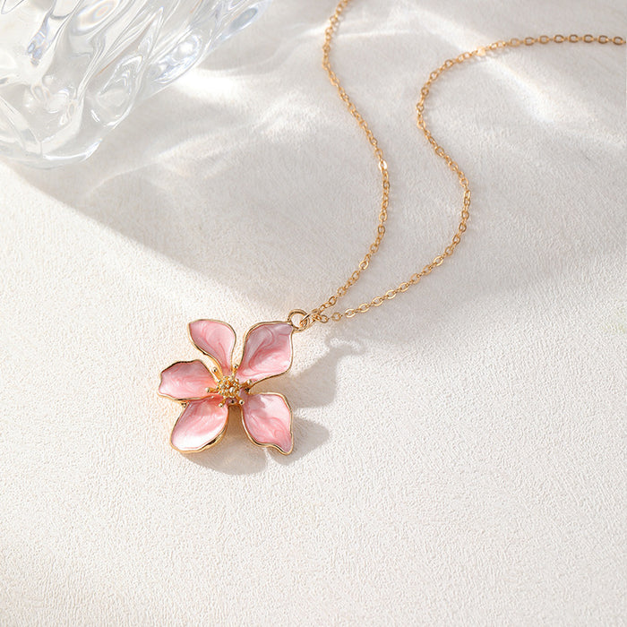 Wholesale Drip Oil Flower Necklace Earrings Camellia Jewelry Set