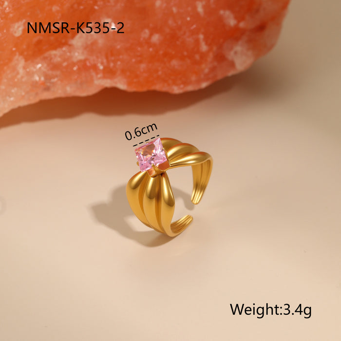 Wholesale Geometric pink zircon stainless steel ring