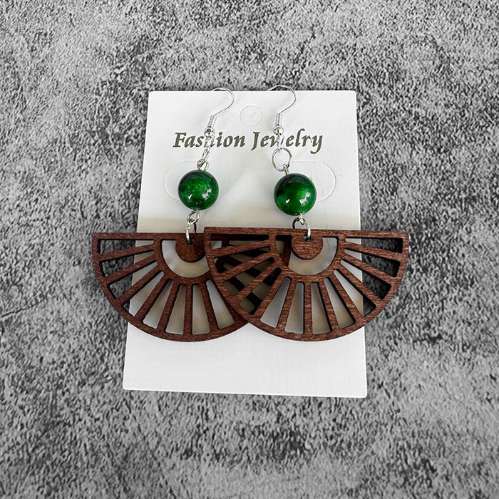 Wholesale Bohemian wood ing turquoise earrings hollow lightweight