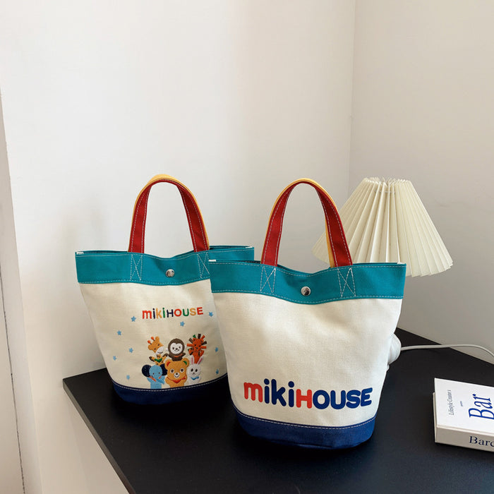 Wholesale Cartoon Zoo Color Block Canvas Bag Bucket Bag Handbag