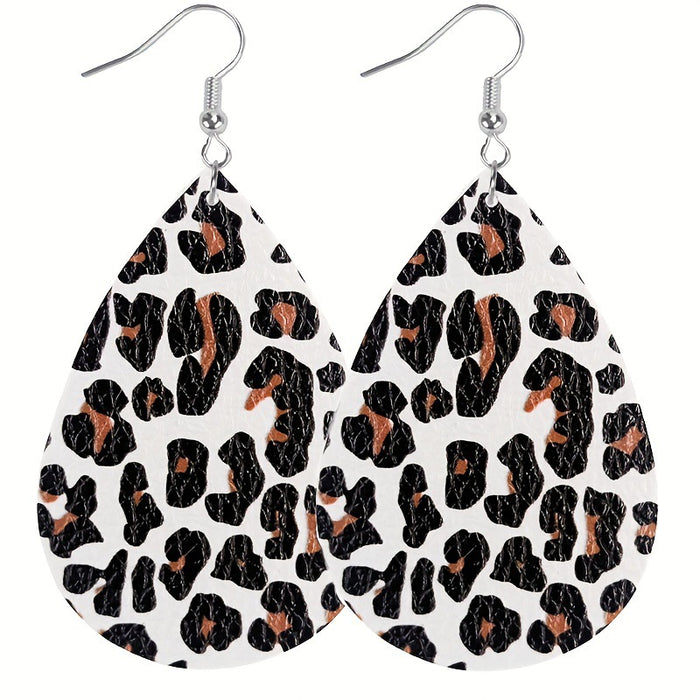 Wholesale Classic Holiday Style Leopard Print Cow Pattern Women' s Leather Earrings Double-Sided Printing Random Pattern