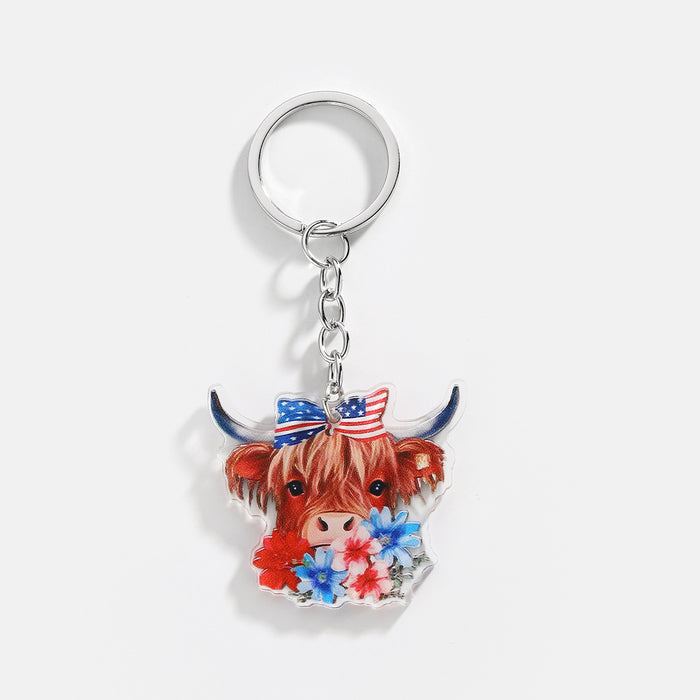 Wholesale 12PCS American Independence Day Acrylic Highland Cow Keychain JDC-KC-HuiWen008