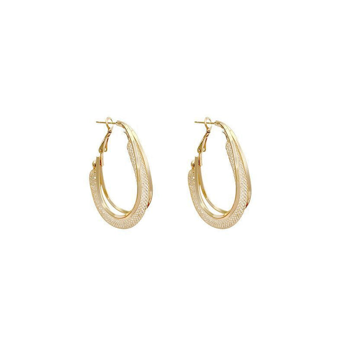 Wholesale Metal earrings with hollowed out mesh and crystal circles, earrings with a subtle touch of elegance, and female earrings with inlaid details